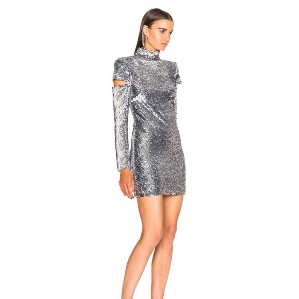 Helmut Lang Disco Sequin Silver Mini Dress Size M